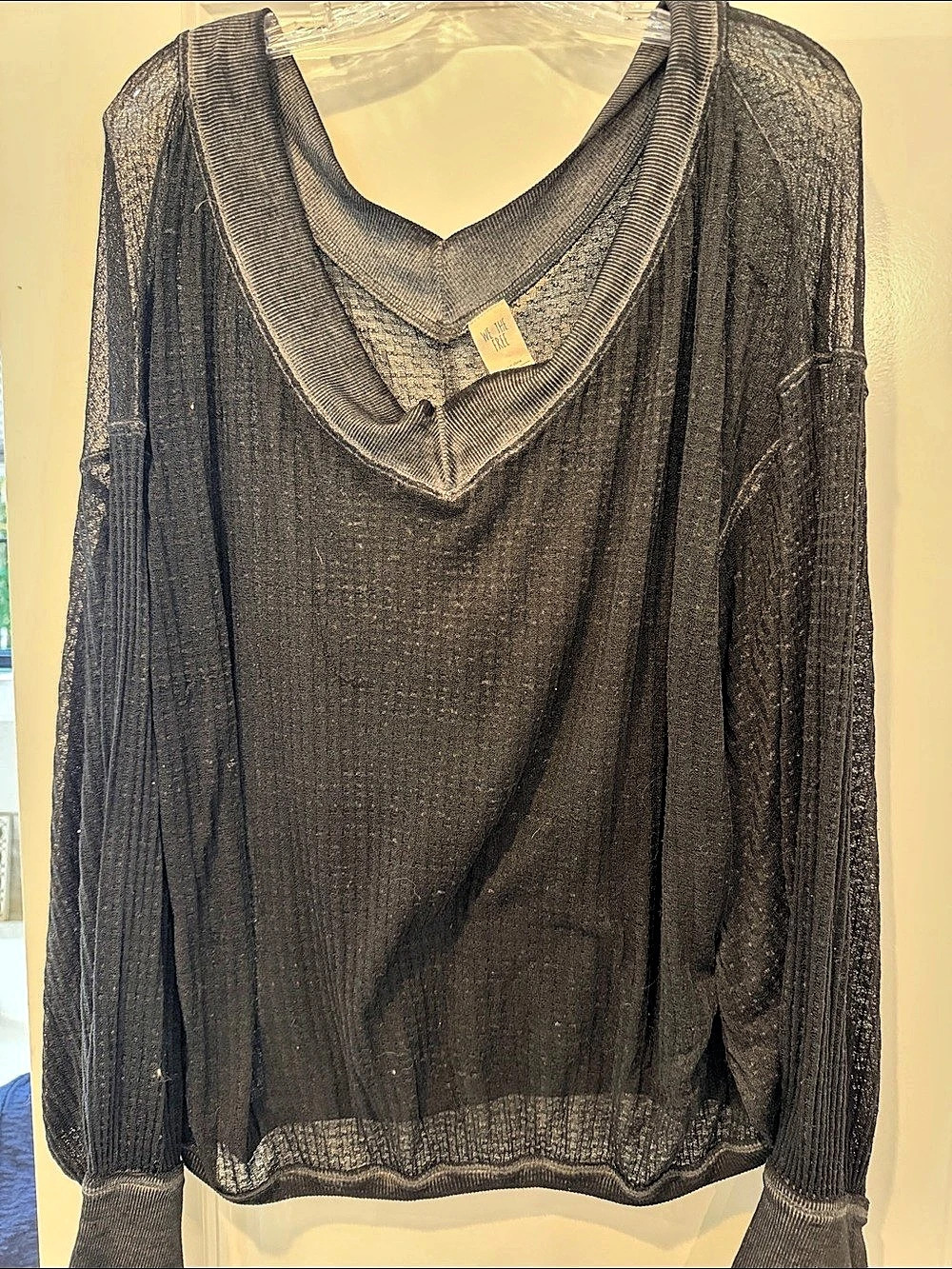 We The Free Womens Black Draped Neck Top Large